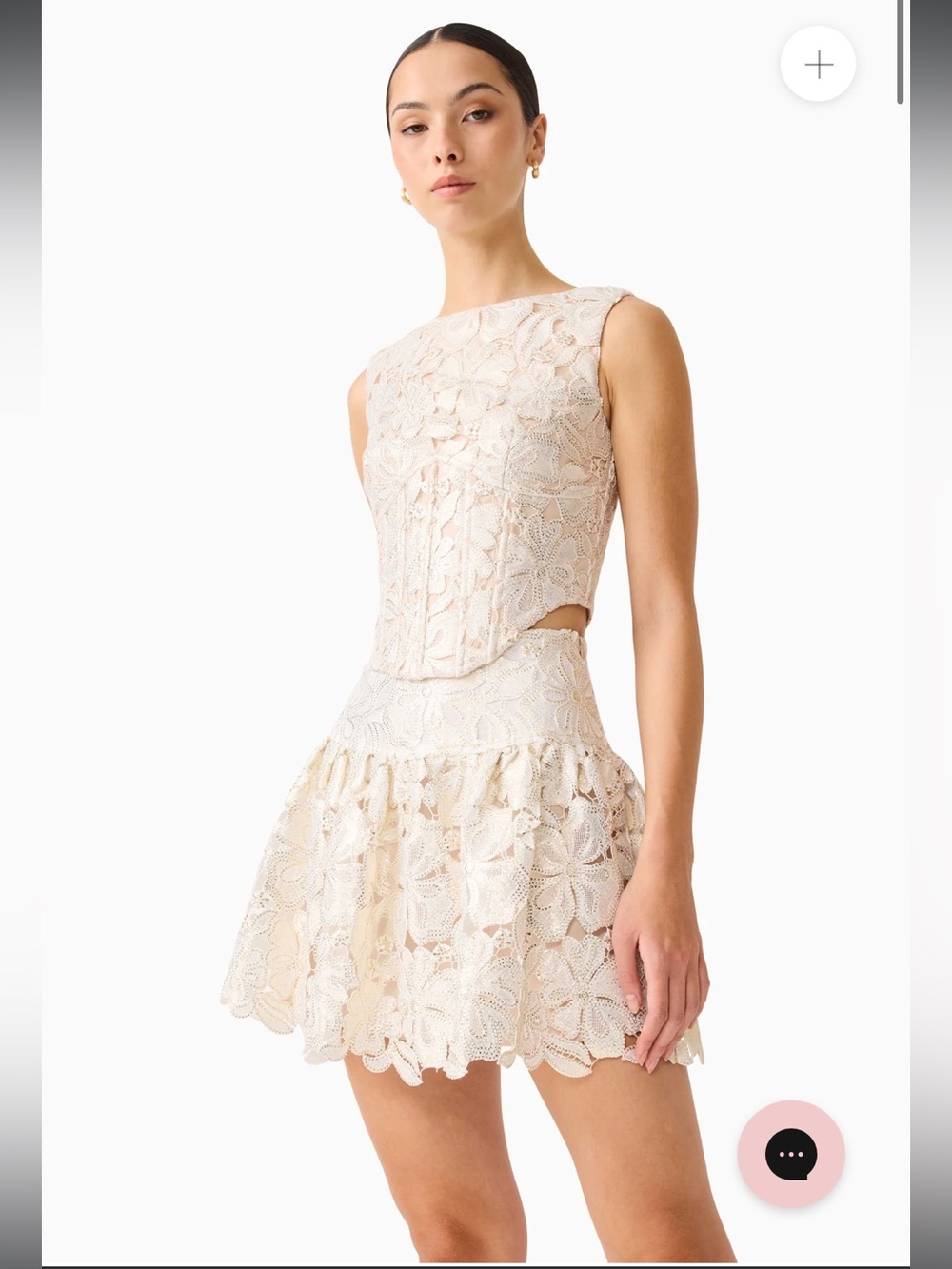 elliatt nicoletta gold foil floral lace corset top + mini skirt set size small - Picture 6 of 14